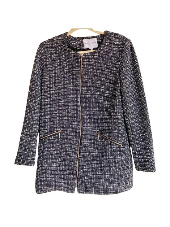 Carolina Belle Jackets & Blazers - Carolina Belle Womens M Blue Plaid Tweed Zip Front Coat Old Money Preppy Classic